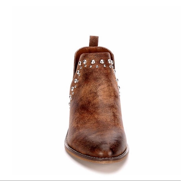 Cognac Distressed Deep V Sides Ankle Bootie - Picture 3 of 5